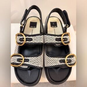 Dolce Vita Black and White Woven Buckle Sandals